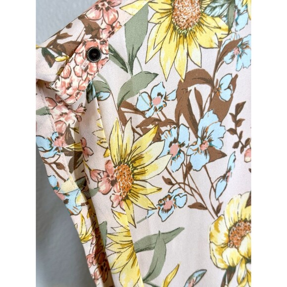 Maurices Delton Floral Zipper Back Sunflower Blouse Women's XL Cuff Sleeve Top - Picture 5 of 13
